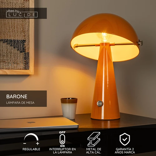 Lucide BARONE - Lámpara de mesa - Ø 38 cm - 1xE27 - Naranja | Vibes - USP